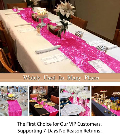 ShiDianYi Fuchsia Party Decorations Pack of 5 12x72-Inch Sequin Table Runners - Image 5
