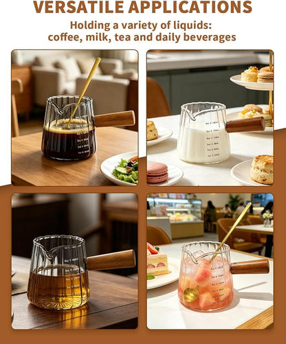 2 Pack Espresso Measuring Cups & 2 Spoons, 6oz Gray & Clear Borosilicate Glass - Image 5