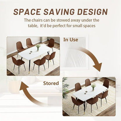 Dining Table Set for 6 with Chairs, Sintered Stone Kitchen Table Top and Modern Chairs Set of 6 for Kitchen Dining Room