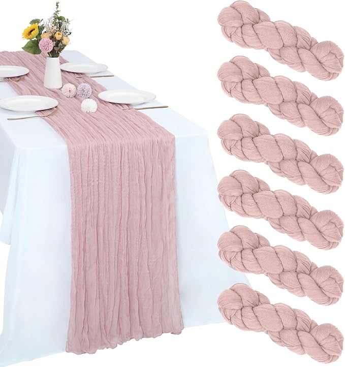 6 Pack Dusty Pink Cheesecloth Table Runner 35 x 120 Inch | Boho Gauze Fabric by RestfulGlow