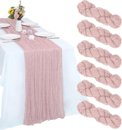 6 Pack Dusty Pink Cheesecloth Table Runner 35 x 120 Inch | Boho Gauze Fabric by RestfulGlow