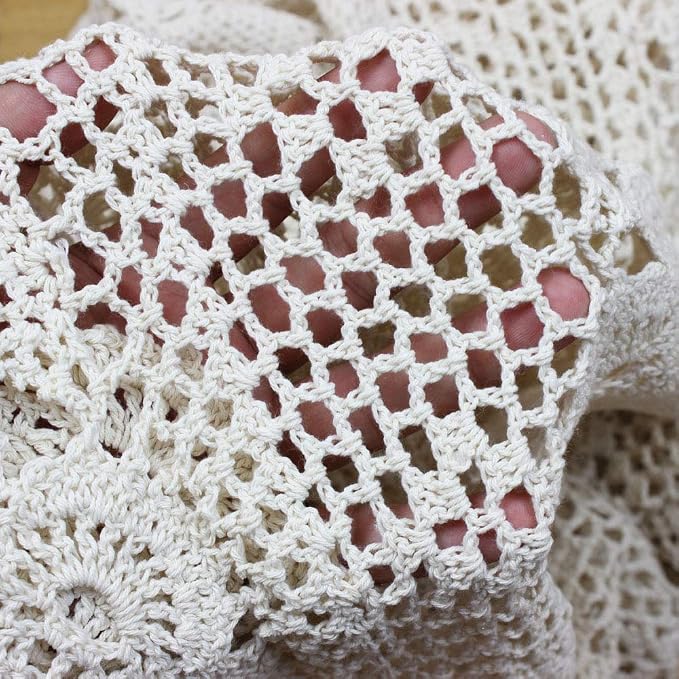 Cotton Handmade Crochet Lace Oval Table Runner Beige 12x84 Inch - Image 4