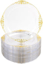 Nervure 100PCS Clear and Gold Plastic Plates - 7.5inch Clear Disposable Plates - Heavyweight Gold Plastic Plate - Dessert Plate for Wedding & Party