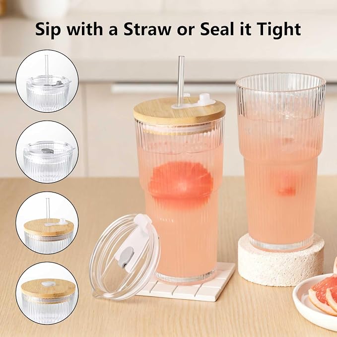 Ruckae 20oz Ribbed Glass Tumbler - Image 5