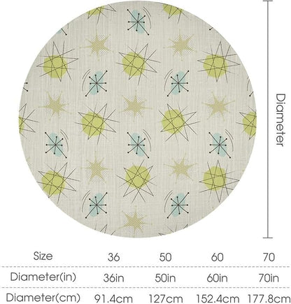 Mid Century Retro Round Tablecloth, Modern 1950s Style Abstract Geometric Vintage Print Tablecloth for Home Party Dining Room Kitchen Decor 50Inch(127cm)