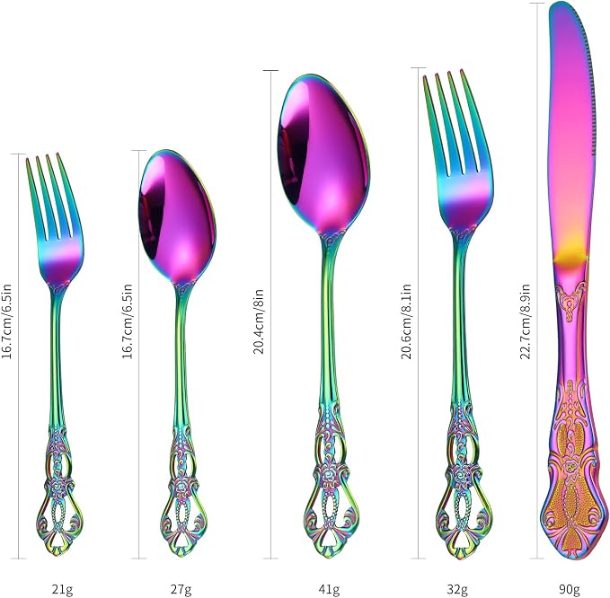 Retro Silverware Rainbow Set for 4 Stainless Steel Flatware 20 Pieces include - Image 5