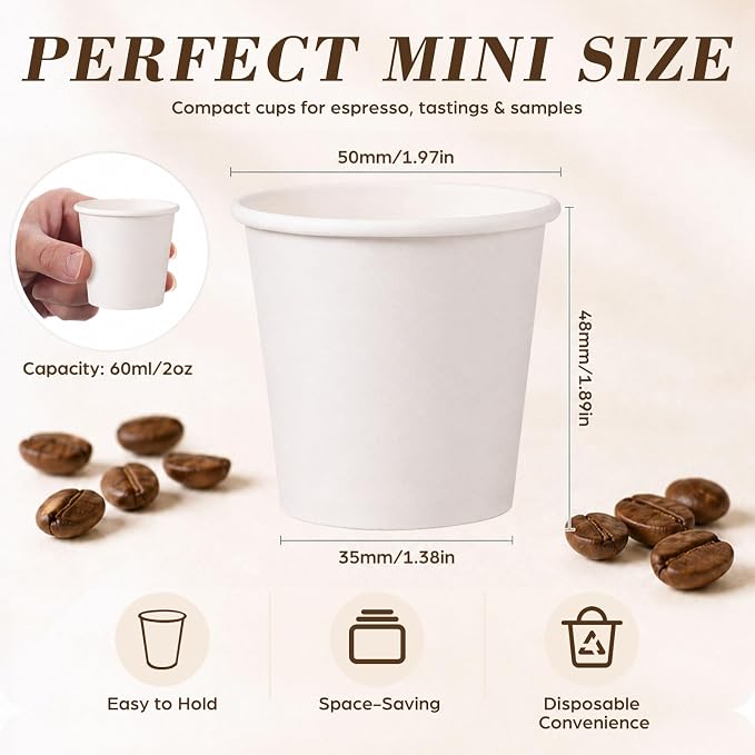 200 Pcs Mini Coffee Cups Brown Culture Cup 2oz Disposable Bathroom Cups Paper - Image 3