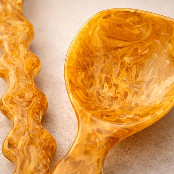 SS CRAFTS INDIA Premium 10.25" Marbled Amber Resin Salad Servers | Set of 2 - Image 3