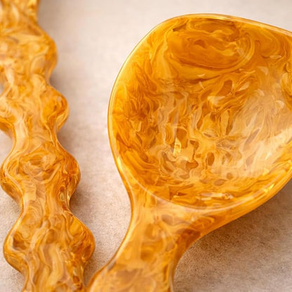 SS CRAFTS INDIA Premium 10.25" Marbled Amber Resin Salad Servers | Set of 2 - Image 3