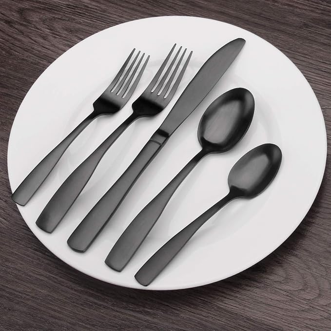 Matte Black Silverware Set, Bysta 20-Piece Stainless Steel Flatware Set - Image 6