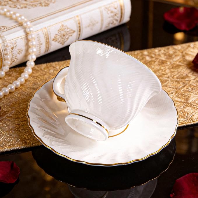 KAMMAK Tea Cups and Saucers Set of 2, Fine Bone China Coffee Cups, GH023 | - Image 5