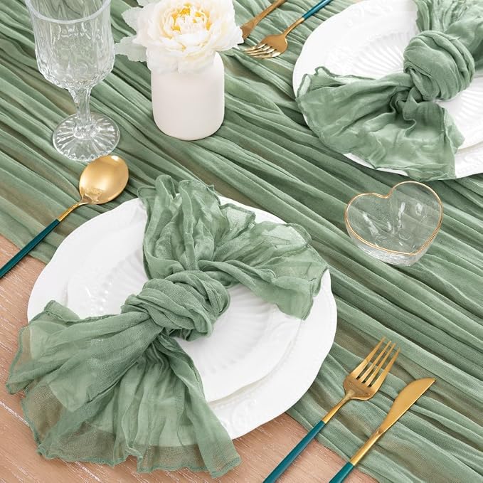 3 Pack Sage Green Cheesecloth Table Runner 10ft Boho Gauze Centerpiece | - Image 6