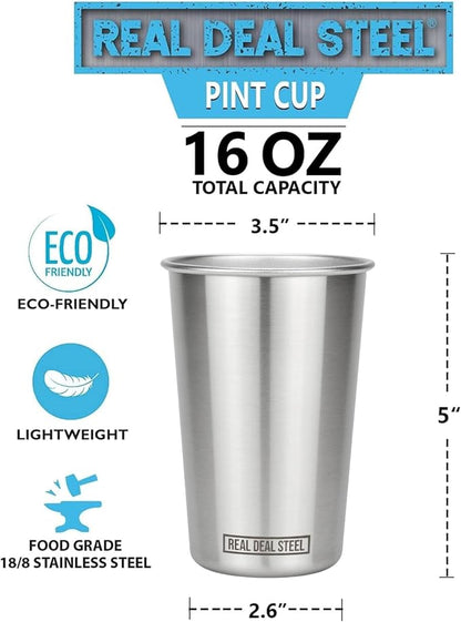 Real Deal Steel Stainless Steel 16 oz Pint Cups Stackable Single Wall Tumblers - Image 3