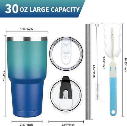 30 oz Tumbler with Lids and Straws, Stainless Steel Insulated Coffee Tumbler - Image 2
