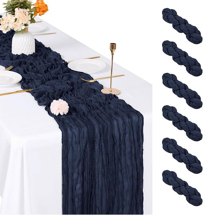 6 Pack Navy Blue Cheesecloth Table Runner, 17 x 108 inch, Semi Sheer Boho by ACSUIT