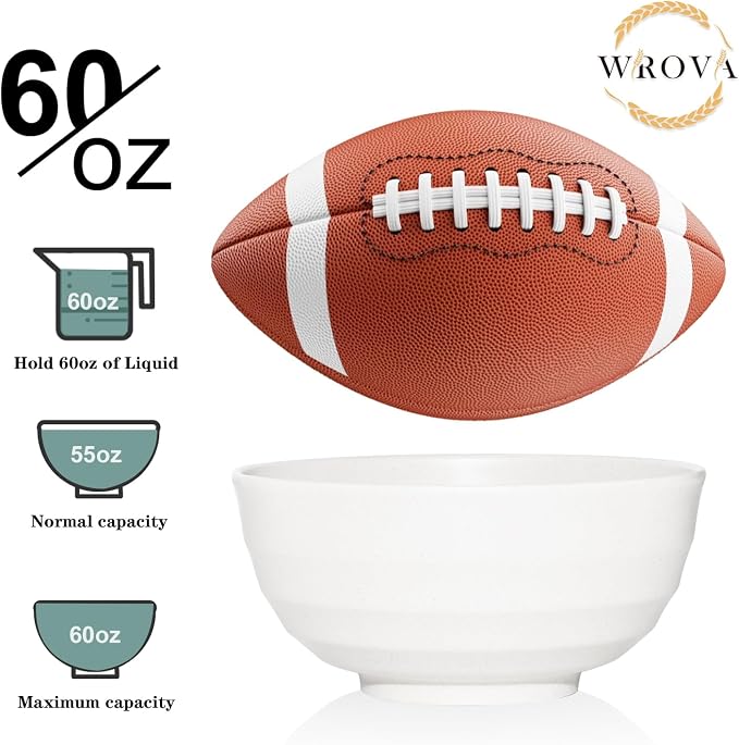 Wheat Straw Bowls Set 60 OZ, Unbreakable Large White Bowls Set of 6, Microwave - Image 3