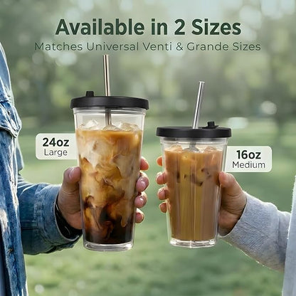 Reusable Iced Coffee Cup with Lid and Straw, 16 oz/Grande, BPA-Free Double-Wall - Image 5