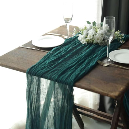 Efavormart 10ft Peacock Teal Cheesecloth Table Runner - Image 6