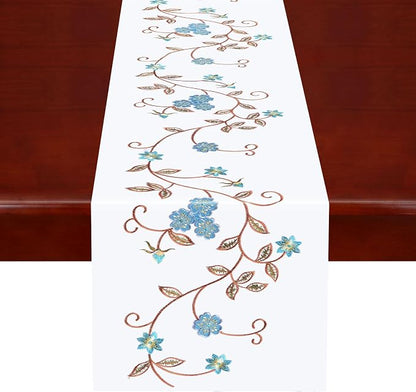 Double Thickness Rustic Embroidered Floral Table Runners by Simhomsen