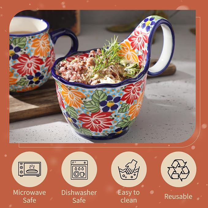 ALMA 16oz Soup Bowl with Handle, Ceramic Soup Cup - Image 6