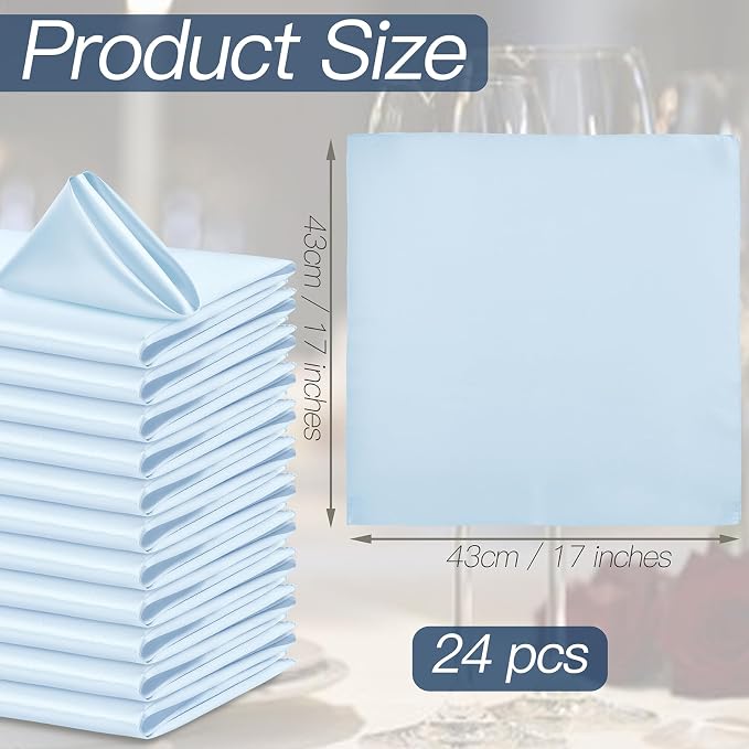 P Pothuiny 24 Pcs Light Blue Satin Napkins 17 x 17 in, Satin Cloth Napkins | - Image 2