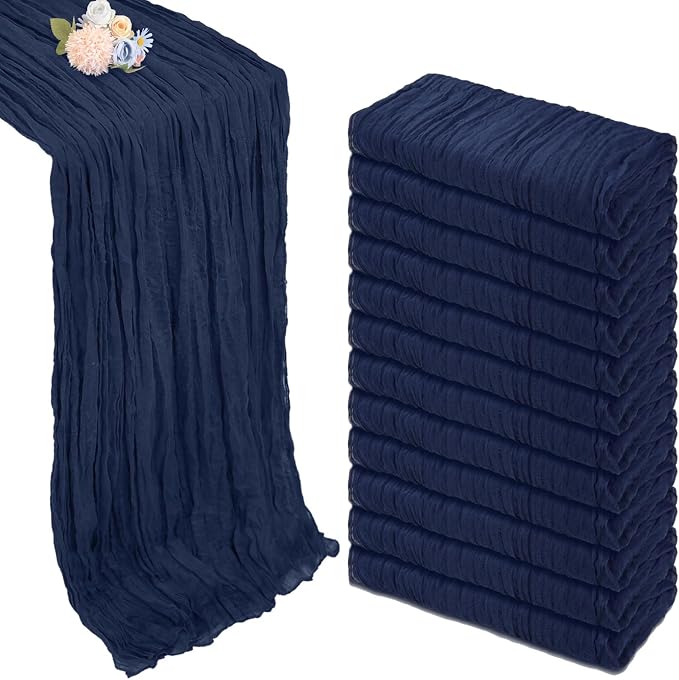 12 Pack Navy Blue Cheesecloth Table Runner 35 x 120 Inch | Boho Gauze Cheese by Pepmily