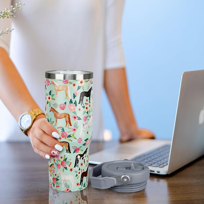 30 oz Horse Tumbler with Handle and Flip Straw, Vacuum Insulated Water Bottle - Image 5