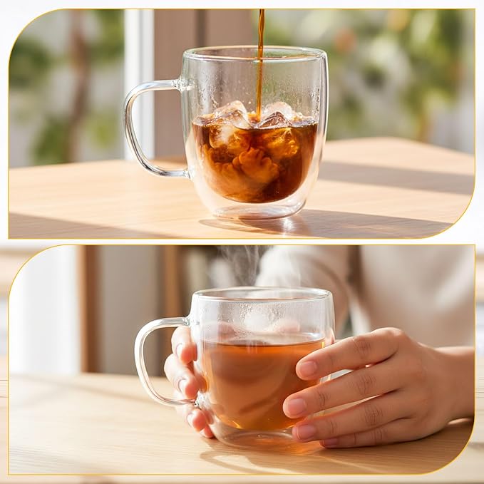 Patelai 8 Pcs 16oz Clear Glass Coffee Mugs Double Walled Coffee Cups Glasses - Image 7