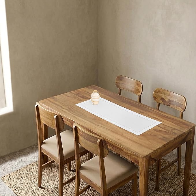 Solino Home 100% Pure Linen Dining Table Runner White Hemstitch, 14 x 36 in | - Image 2