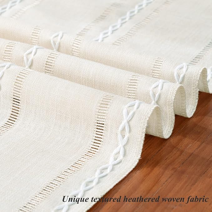 Wracra Rustic Linen Table Runner, Ivory Table Runners 36 inches Long | Raised - Image 3