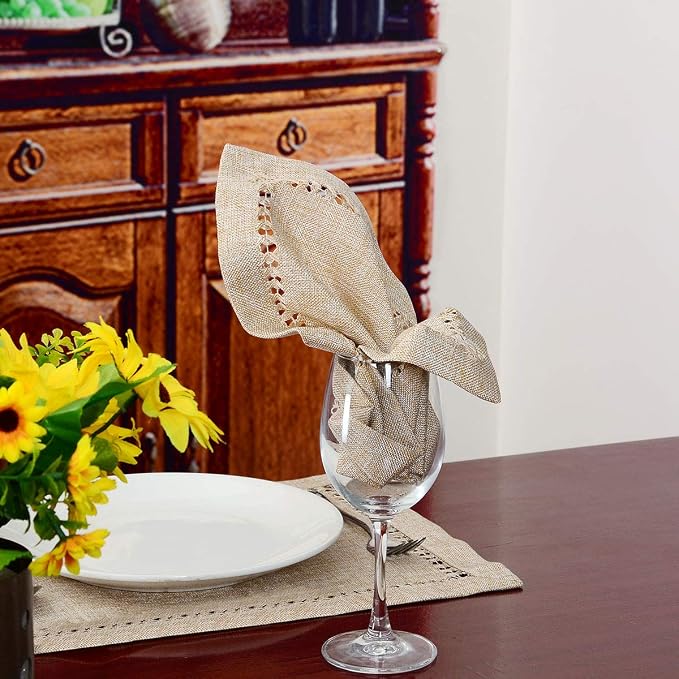 Grelucgo Handmade Hemstitch Beige Napkins - Image 3