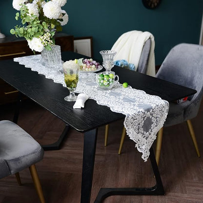SUTAVIA Lace Patio Table Runner 12"×70" White Embroidered Dresser Scarf | - Image 2