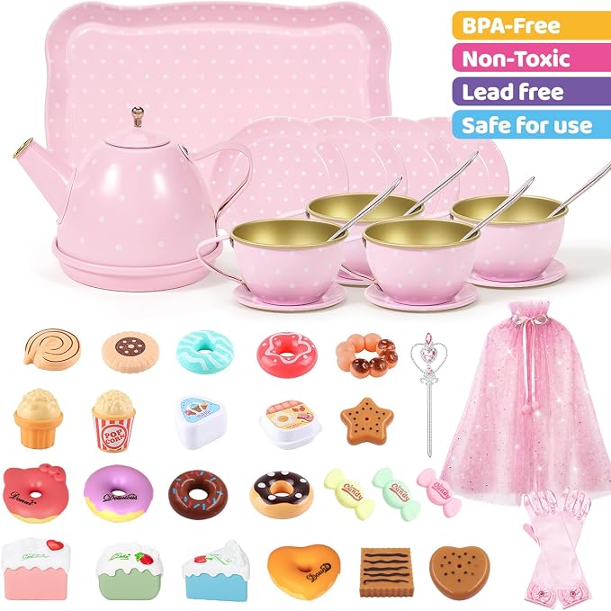 iAOVUEBY Tea Party Set for Little Girls Age 3-8, Kids Princess Pretend Playset - Image 6