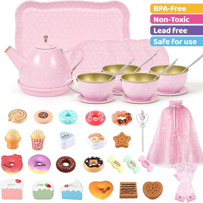 iAOVUEBY Tea Party Set for Little Girls Age 3-8, Kids Princess Pretend Playset - Image 6