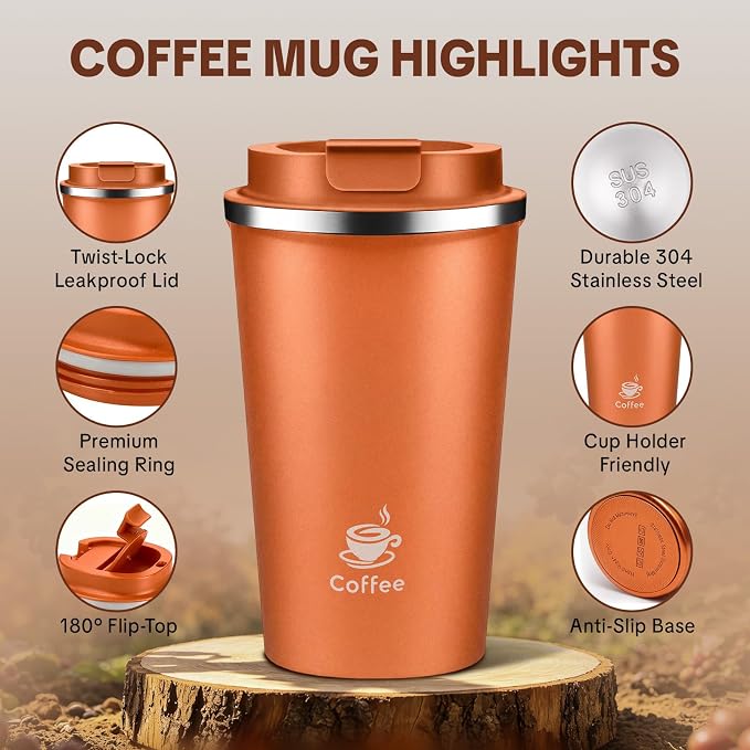 17oz Travel Coffee Mug, Leakproof Vacuum Coffee Cup Insulated Tumbler | 304 - Image 5