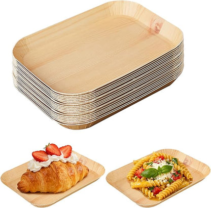 50 Pcs Wood Grain Paper Plates, 6.5 Inch Rectangle Plates, Disposable Rustic Party Plate for Woodland Baby Shower, Camp Fire, Camping, Lumberjack Birthday Party Supplies (S)