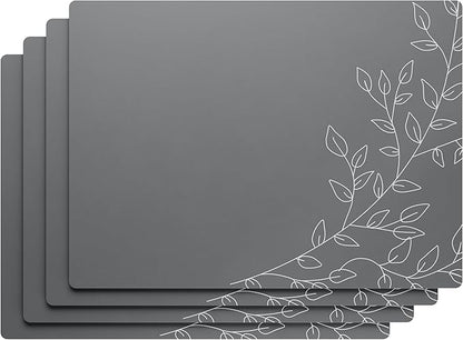 Royalty Art Dark Gray Boho Placemats, 4 Pc. Set, Non-Slip Cork Backed, Wipeable Heat Resistant Surface for Kitchen and Dining Table Protection, Cute Floral Pattern for Farmhouse or Rustic Decor