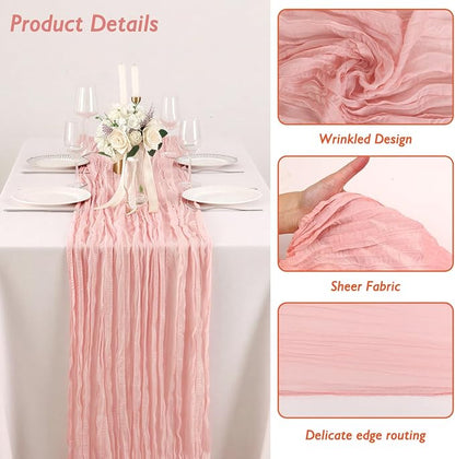 8 Pack Peach Pink Cheesecloth Table Runner 120 Inch Boho Wedding Decor | - Image 3