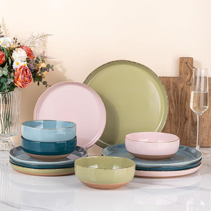 AmorArc Dinnerware Sets for 4, 12 Pieces Ceramic Plates and Bowls Set | Scratch by AmorArc