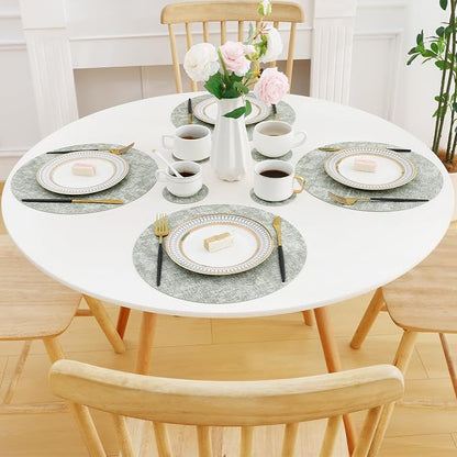 Homaxy Round Faux Leather Placemats and Coasters, Grass Green | Washable - Image 8
