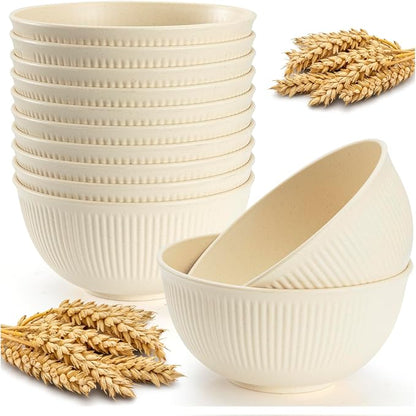 12PCS Unbreakable Cereal Bowls 24 oz, Plastic Reusable Light Weight Bowl by LIANGKEN