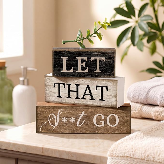 Moucuny 4 Pcs Bathroom Shelf Decor Sign Farmhouse Bathroom Decor and - Image 2