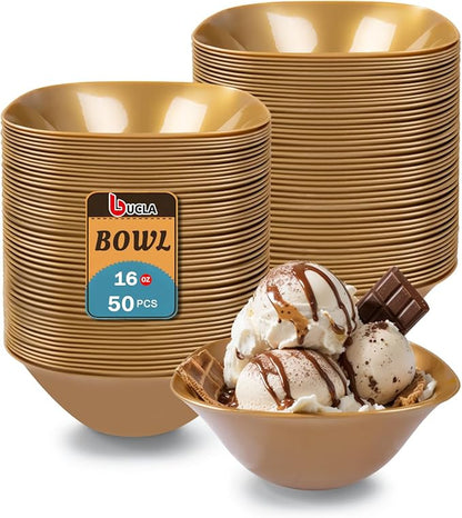 bUCLA 50Pack Gold Plastic Serving Bowls - 16oz Disposable Serving Bowls by BUCLA