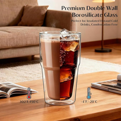 INSETLAN 16oz Double Wall Glass Cups Set of 2 – Borosilicate Glass Tumblers - Image 5