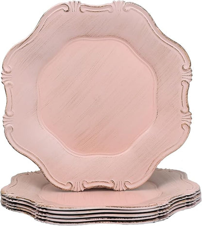 Pink Charger Plates Set of 6, Decorative Table Plastic Chargers for Dinner Plates, Party, Wedding, Thanksgiving, Christmas, 22P