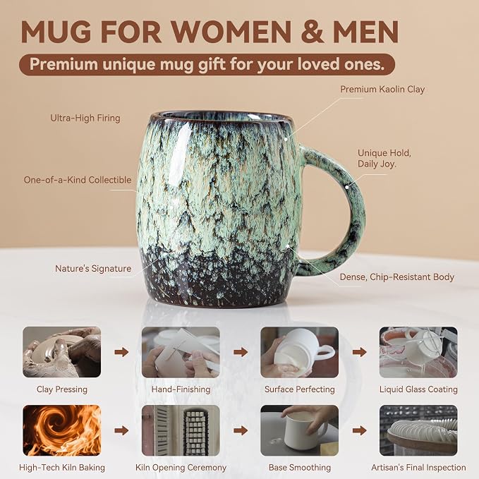 Sage Nebula Ceramic Coffee Mug - 14 oz Unique Mug - Image 2