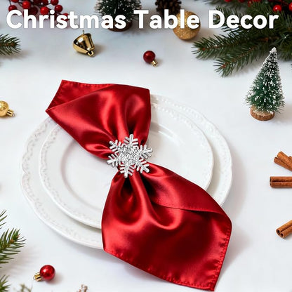 ZeeDix Christmas Silver Snowflake Napkin Rings Set of 8, Napkins Ring for Dinning Table - Rustic Dinner Tables Decoration for Wedding Receptions Christmas Thanksgiving Holiday Party Dinner Parties
