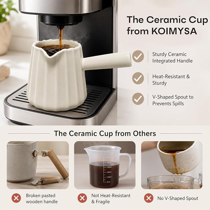 Espresso Measuring Cup Set of 2, Ceramic Espresso Cups 6 OZ | Milk Frothing Cup - Image 3