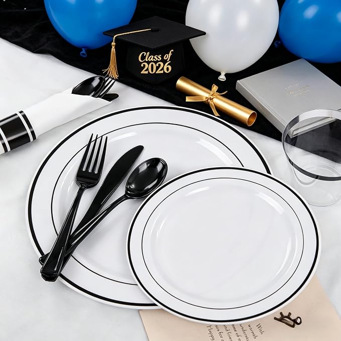WELLIFE 210Pcs Black Plastic Dinnerware - Image 7