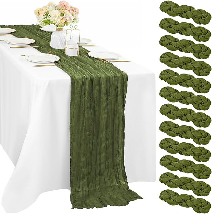 12 Pieces 10FT Olive Green Cheesecloth Table Runner Boho Gauze Fabric Runner by Sunnyline